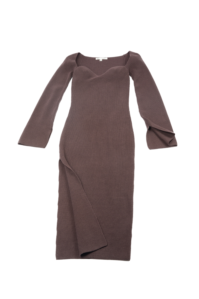 Chocolate Sweetheart Cut Sweater Dress