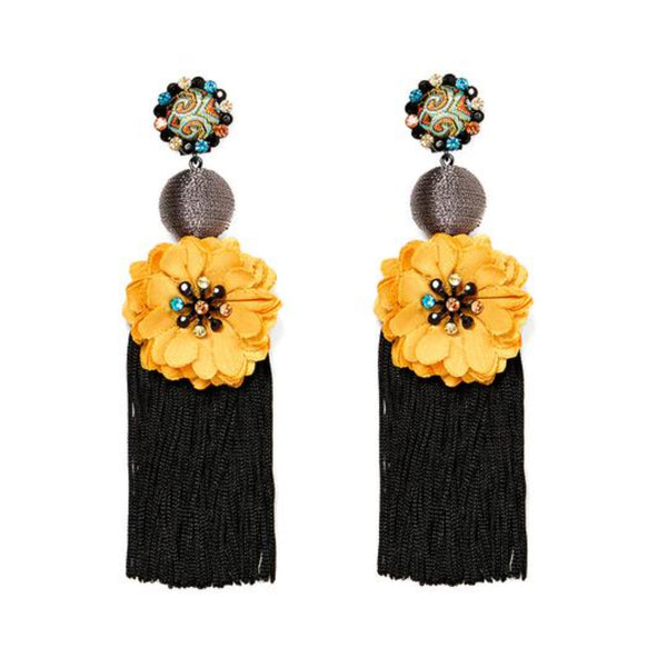 Multi | Floral Fabric Tassel Earrings