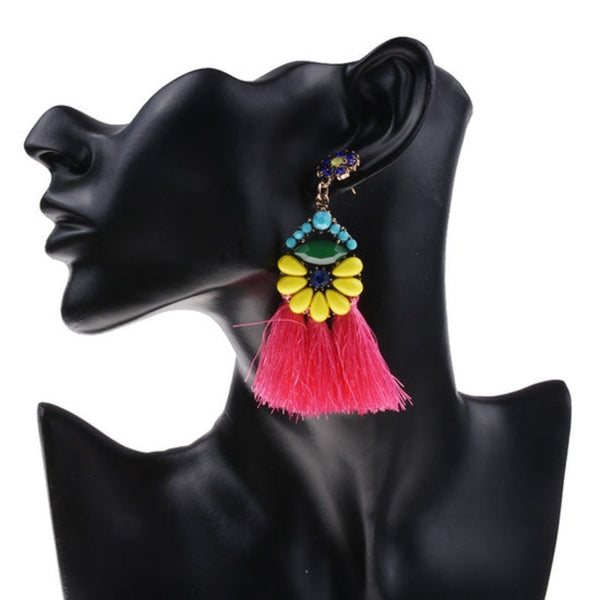 Pink and Multicolor Tassel Earrings