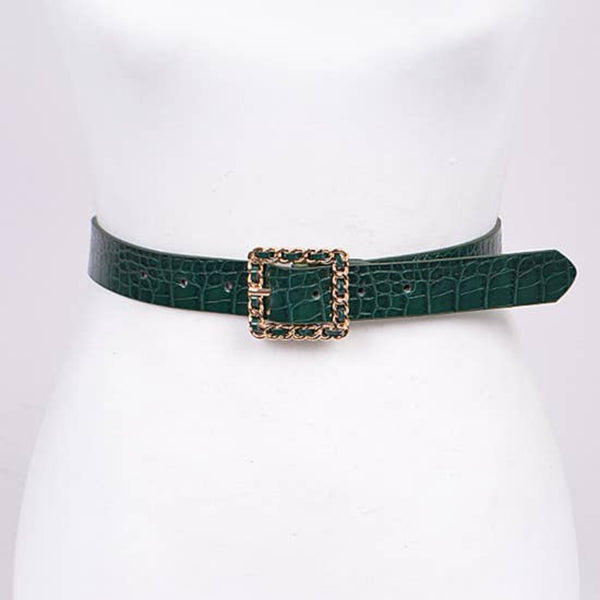 Croc Printed Waist Belt W/ Gold Buckle - Green