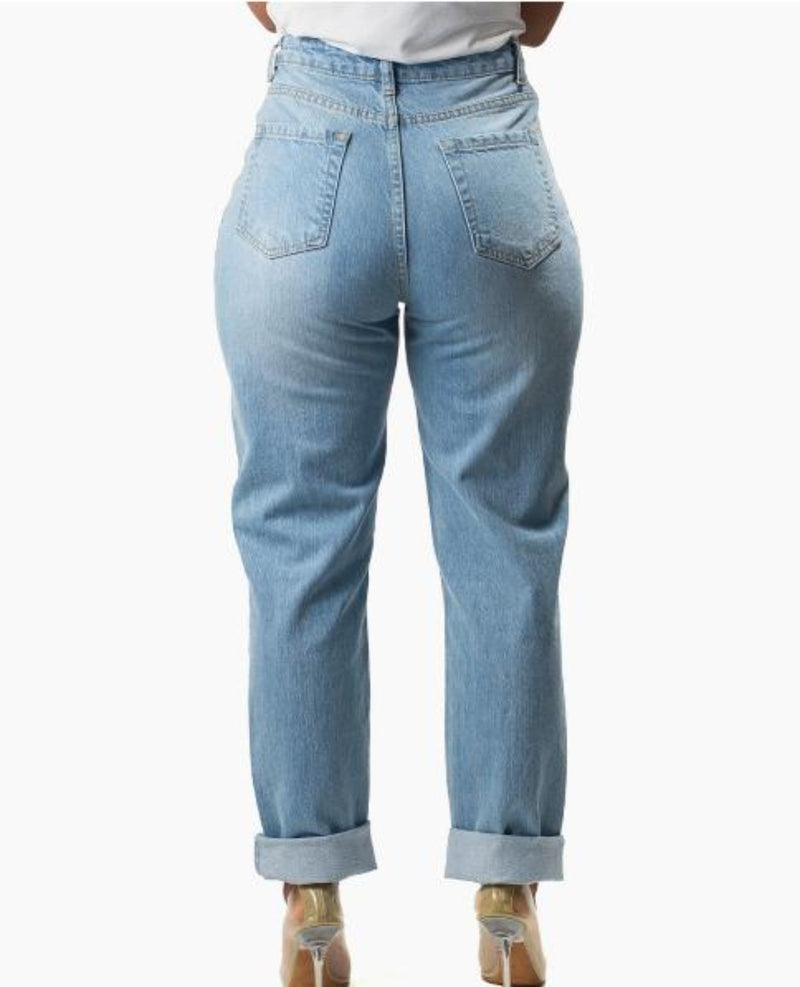 Blue | Criss Cross High-Waisted Straight-Leg Jeans - back