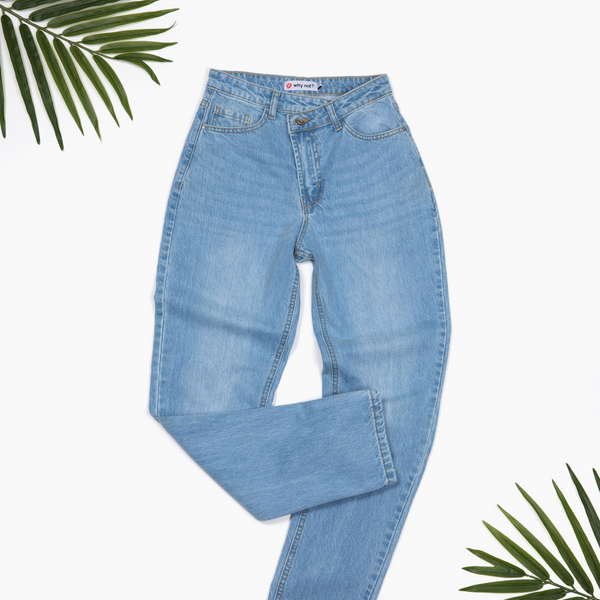 Blue | Criss Cross High-Waisted Straight-Leg Jeans