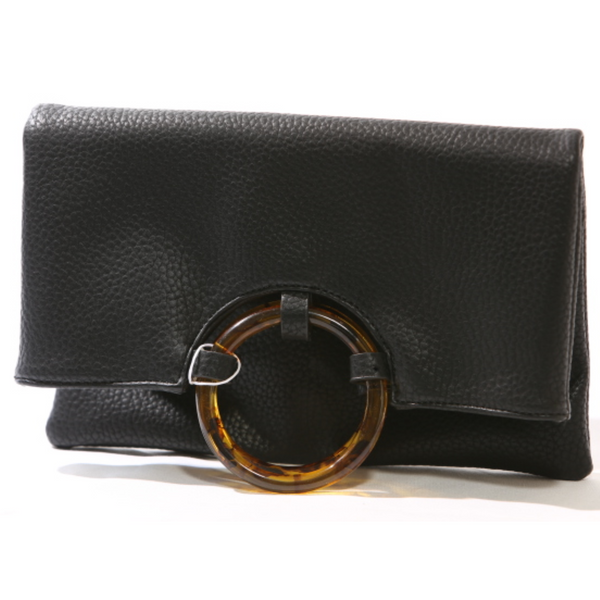 Vegan Leather Bi-Fold Clutch - Black