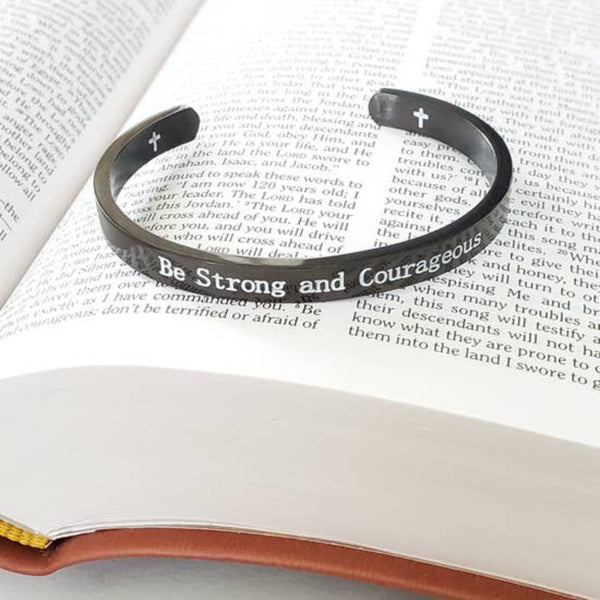 Expressions Bracelets - Be Strong and Courageous Black Metal Cuff