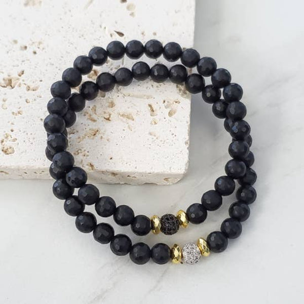 Expressions Bracelets - Pave Black Beaded Skinny Stacking Bracelet